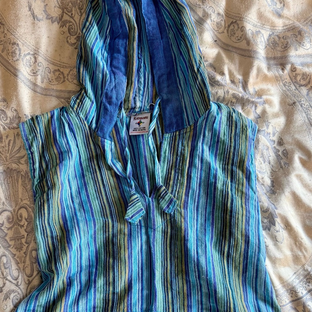 Striped Hooded Crop Top in Blue and Green